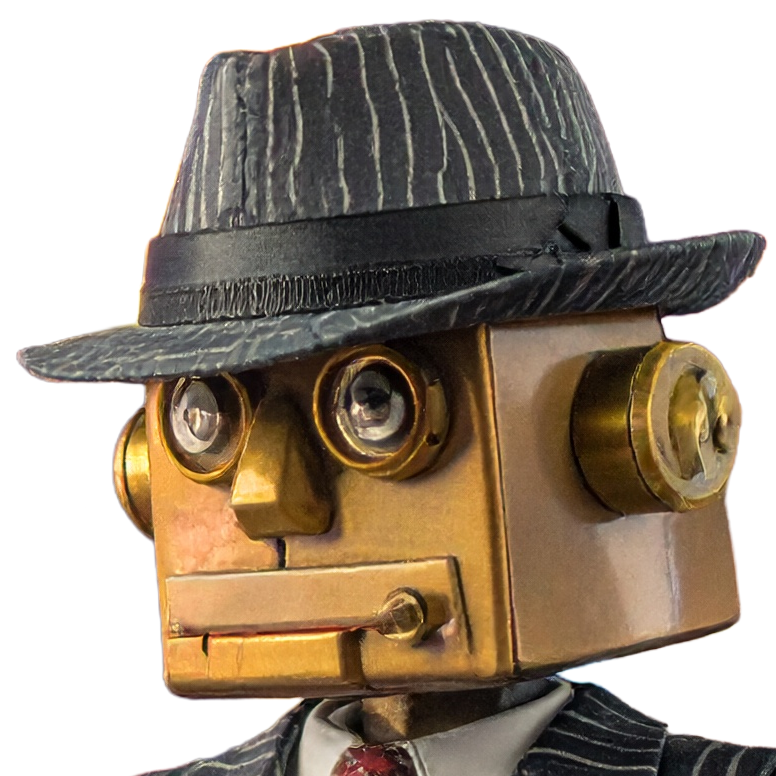 RoboMaffia's pinstripe robot wiseguy mascot